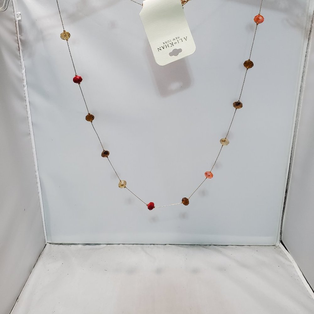 ALI KHAN garnet sapphire topaz faceted glass necklace with gold chain